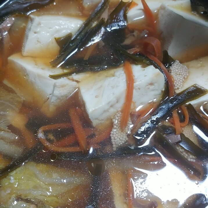 鶏肉　豆腐　白菜　松前漬けのスープ